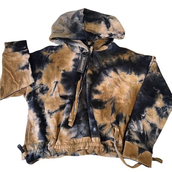 Blank NYC Blue and Brown Tie Dye Drawstring Hoodie Pullover Size M NWT - Picture 3 of 15